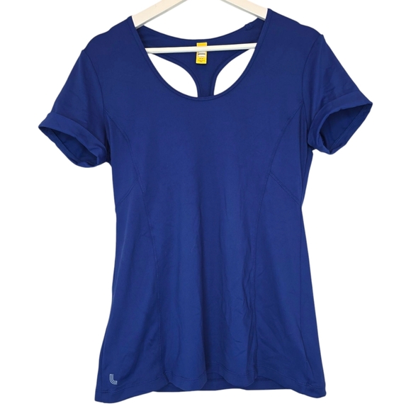 LOLE Cypher Top Blue Open Back Activewear‎ Nylon Stretch Women’s Medium T Shirt - Picture 2 of 10